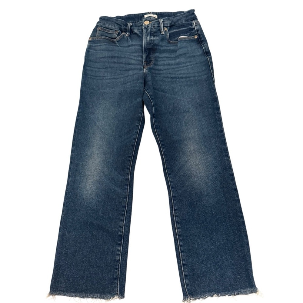 Good American Good Legs Straight Jeans in the Indigo025 wash.